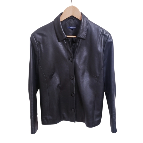 Black Leather Button Up Jacket, Size 44 - Picture 13 of 16